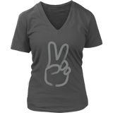 Hand Peace Sign T-Shirt - Grey 60s 70s Hippie Retro Tee - Womens Plus Size up to 4X