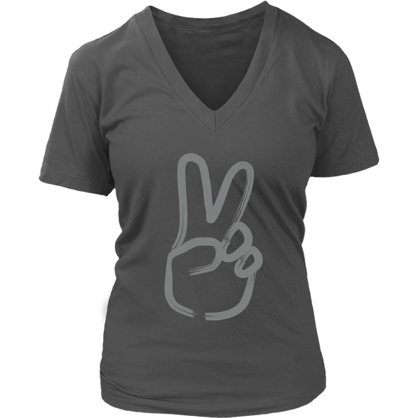 Hand Peace Sign T-Shirt - Grey 60s 70s Hippie Retro Tee - Womens Plus Size up to 4X