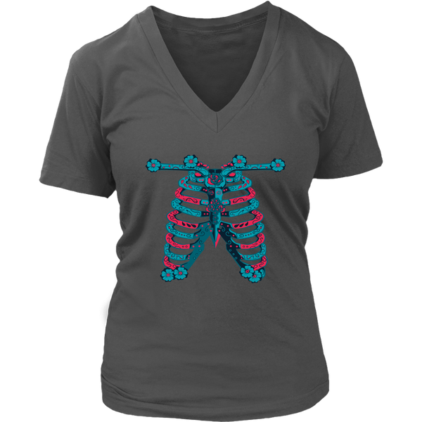 Skeleton Ribs Tshirt - Halloween Ribcage Bones Tee Shirt - Womens Plus Size Up To 4X