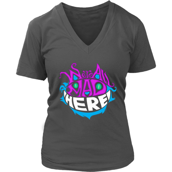 We're All Mad Here Abstract Grinning Wonderland Cat T-Shirt - Womens Plus Size Up To 4X