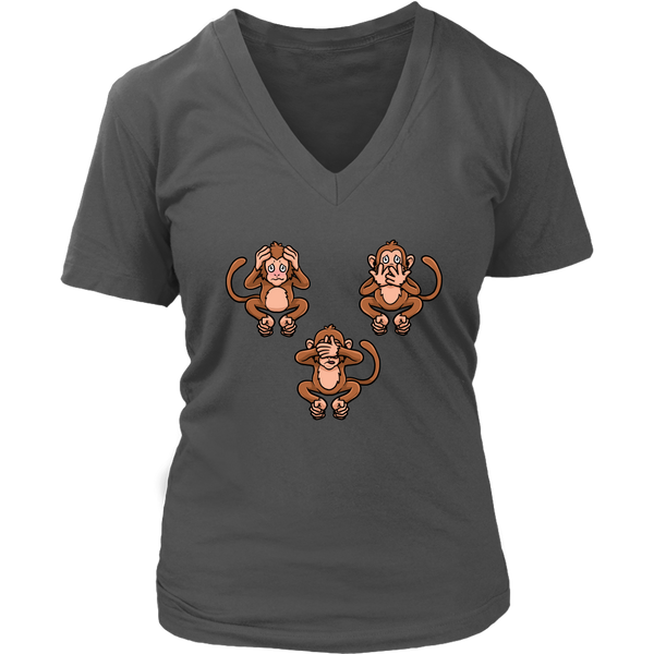 Speak Hear & See No Evil Three Monkeys Capuchin Monkey Cute Animal V-Neck T-Shirt Womens Plus Size S-4XL