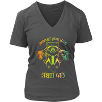 Support Your Local Street Cats Raccoon Rat Possum Opossum V-Neck T-Shirt Womens Plus Size S-4XL