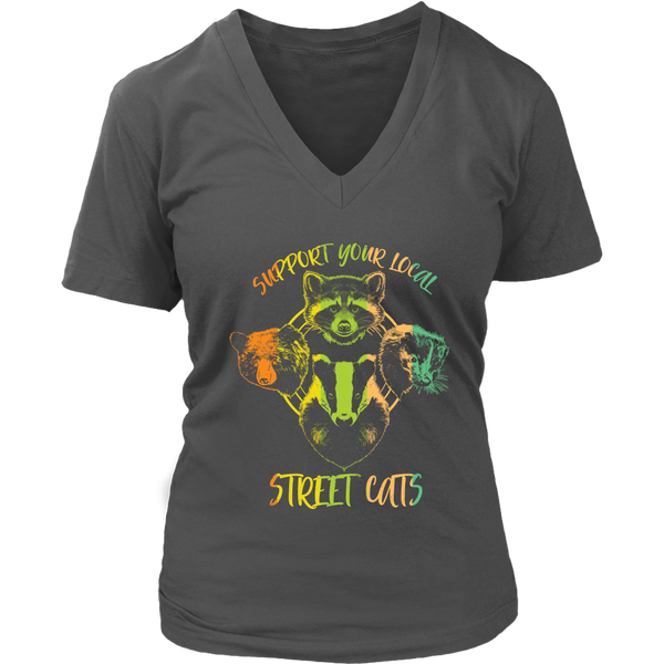 Support Your Local Street Cats Raccoon Rat Possum Opossum V-Neck T-Shirt Womens Plus Size S-4XL