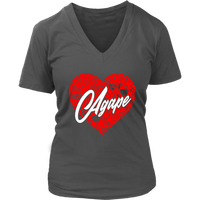 Agape Love Christian Tshirt Word Inspirational Heart Scripture V-Neck T-Shirt Womens Plus Size S-4XL