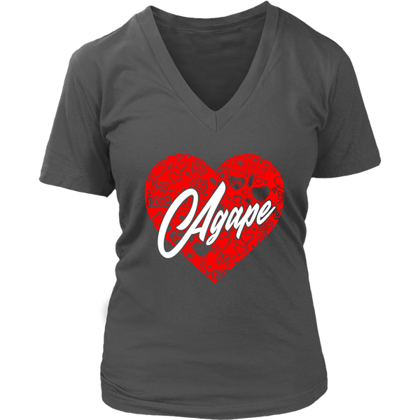 Agape Love Christian Tshirt Word Inspirational Heart Scripture V-Neck T-Shirt Womens Plus Size S-4XL