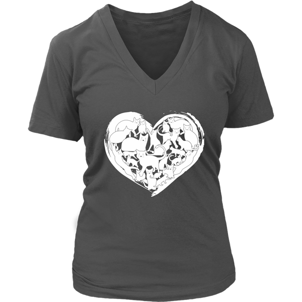 Cute Cat Love Tshirt - Cats Lover Heart Tee - Womens Plus Size Up To 4X