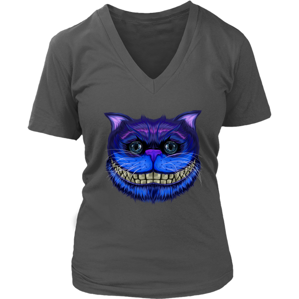 Cheshire Cat Face T-Shirt Big Faced Grinning Cat Tee Shirt - Womens Plus Size Up To 4X