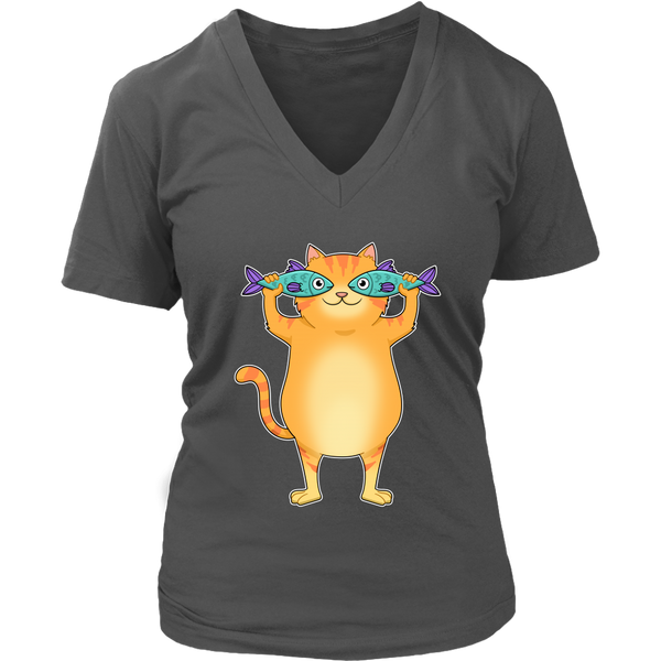 Catfish Funny Fishing Tshirt - Cat Mom Animal Pun V-Neck T-Shirt Womens Plus Size S-4XL