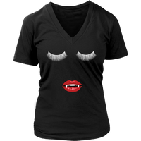 Halloween Eyelashes and Fangs T-shirt - Vampire Women's Eyes and Lips Tee