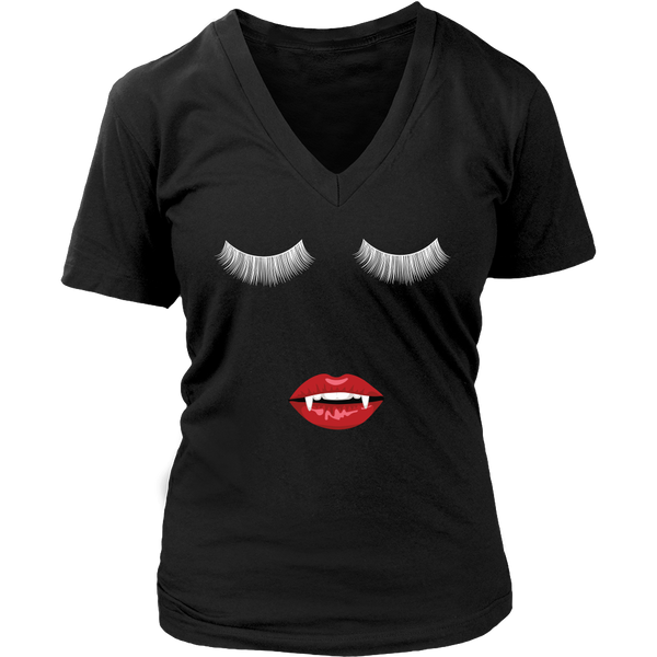 Halloween Eyelashes and Fangs T-shirt - Vampire Women's Eyes and Lips Tee