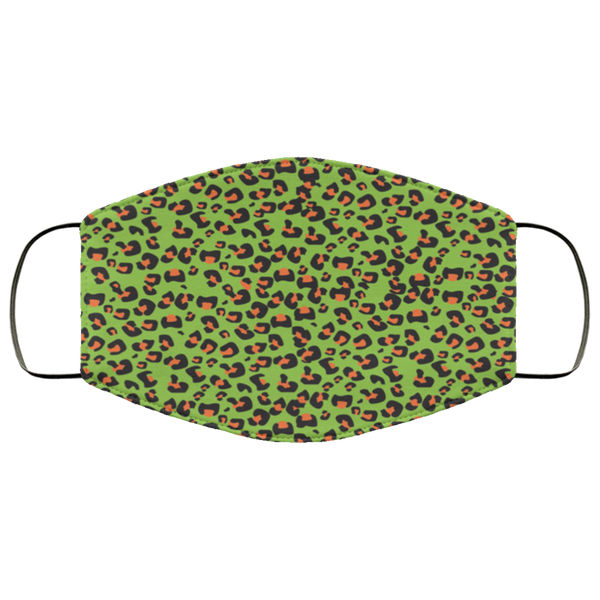 Black & Green Leopard Face Mask Anti-Bacterial 3 Layer Stretchy Seamless Pattern Animal Spots Fabric Face Masks