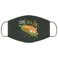 Corg On A Cob Corgi Face Mask Copper Infused AntiBacterial 3 Layer Stretchy Funny Animal Print Corn Dog Pun Fabric Face Masks