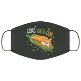 Corg On A Cob Corgi Face Mask Copper Infused AntiBacterial 3 Layer Stretchy Funny Animal Print Corn Dog Pun Fabric Face Masks