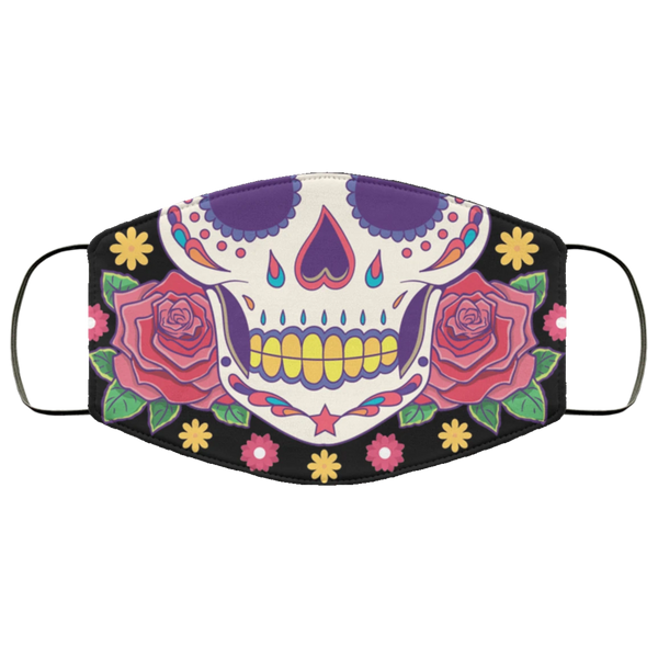 Skull And Roses Face Mask Anti Microbial Ultra Breathable Knit Polyester Stretchy Halloween Calavera Dia De Los Muertos Fabric Face Masks