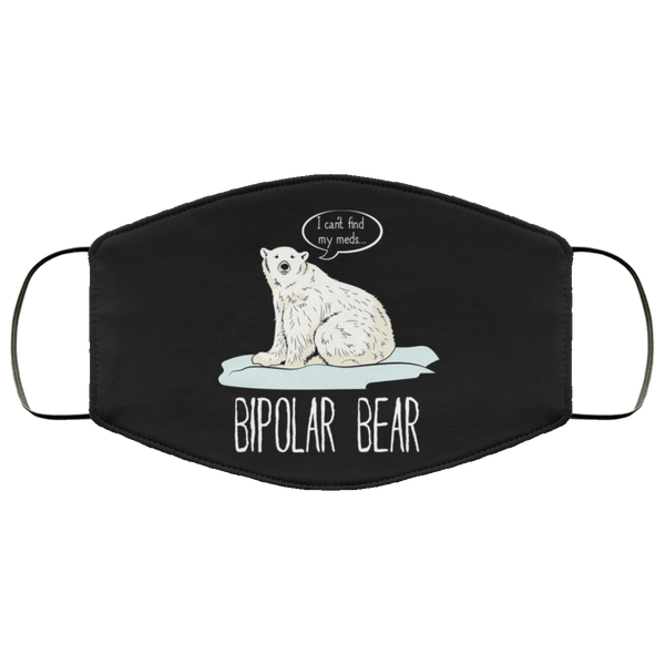 Bipolar White Polar Bear Face Mask Copper Infused AntiBacterial 3 Layer Stretchy Chronic Illness Awareness Animal Print Fabric Face Masks