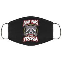 Live Fast Eat Trash Raccoon Face Mask Copper Infused AntiBacterial 3 Layer Stretchy Trash Panda Animal Print Fabric Face Masks