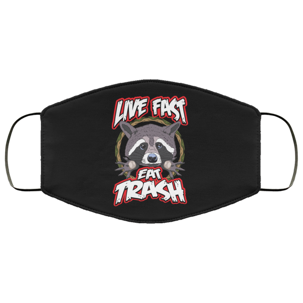 Live Fast Eat Trash Raccoon Face Mask Copper Infused AntiBacterial 3 Layer Stretchy Trash Panda Animal Print Fabric Face Masks