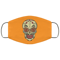 BRIGHT ORANGE Candy Skull Face Mask Anti-Bacterial Micro Knit Polyester Super Soft and Stretchy Day of the Dead Decorated Halloween Fabric Face Masks