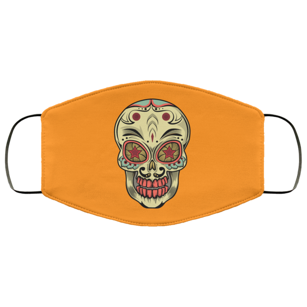 BRIGHT ORANGE Candy Skull Face Mask Anti-Bacterial Micro Knit Polyester Super Soft and Stretchy Day of the Dead Decorated Halloween Fabric Face Masks