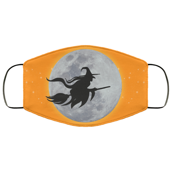 Bright Orange Witch Face Mask Halloween Face Masks Anti Microbial Ultra Breathable Knit Polyester Stretchy Spooky Witches Full Moon Fabric Face Cover