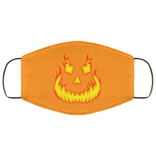 BRIGHT ORANGE Evil Smile Jack O Lantern Face Mask Anti Microbial Ultra Breathable Knit Polyester Stretchy Scary Pumpkin Halloween Fabric Face Masks