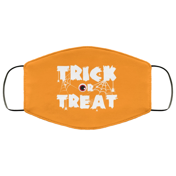 BRIGHT ORANGE Trick Or Treat Halloween Face Mask Anti Microbial Ultra Breathable Knit Polyester Stretchy Eyeball Spider Fabric Face Masks