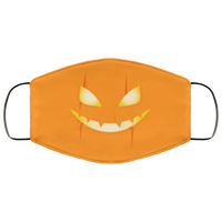 BRIGHT ORANGE Evil Smile Jack O Lantern Face Mask Anti Microbial Ultra Breathable Knit Polyester Stretchy Pumpkin Halloween Fabric Face Masks