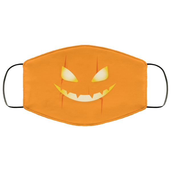 BRIGHT ORANGE Evil Smile Jack O Lantern Face Mask Anti Microbial Ultra Breathable Knit Polyester Stretchy Pumpkin Halloween Fabric Face Masks