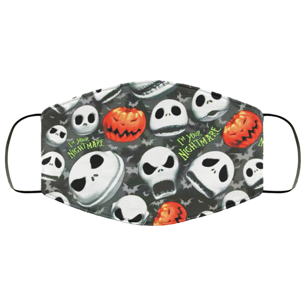 Nightmare Before Christmas Halloween Face Mask Anti-Bacterial 3 Layer Stretchy Gray Jack Skellington Fabric Face Masks