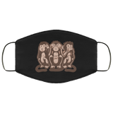 Three Wise Monkeys Face Mask Copper Infused Anti-Bacterial 3 Layer Stretchy Animal Print Brown Monkey Fabric Face Masks