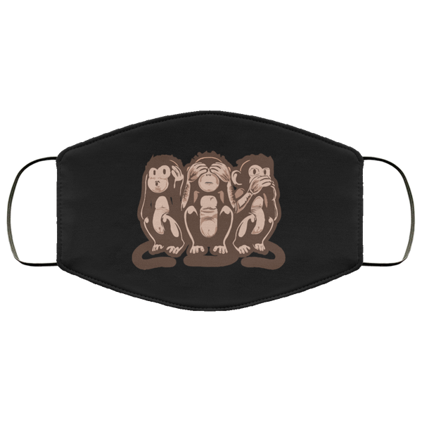 Three Wise Monkeys Face Mask Copper Infused Anti-Bacterial 3 Layer Stretchy Animal Print Brown Monkey Fabric Face Masks