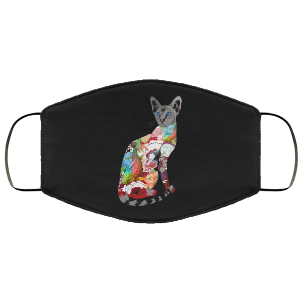 Tattooed Sphynx Cat Face Mask AntiBacterial Micro Knit Polyester Super Soft and Stretchy Animal Print Cute Kitty Tats Fabric Face Masks