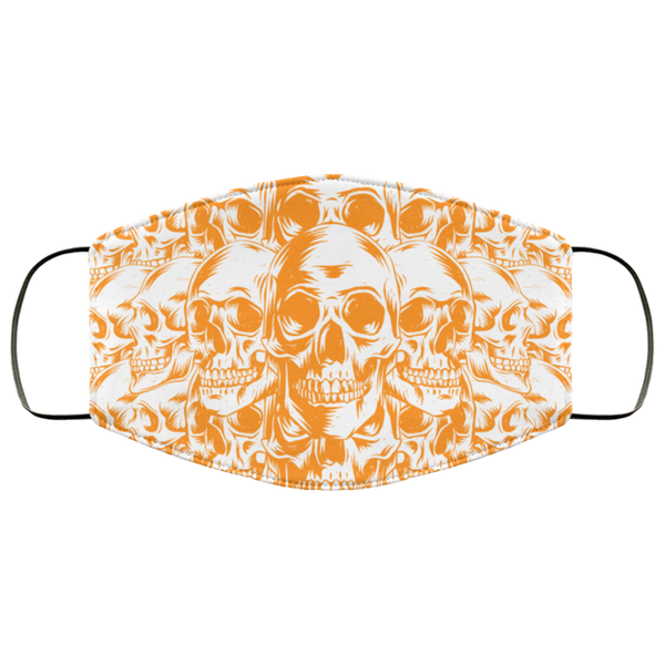 BRIGHT ORANGE Scary Skulls Face Mask Anti Microbial Ultra Breathable Knit Polyester Stretchy Halloween Bones Skull Fashion Fabric Face Masks