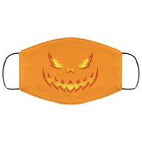 BRIGHT ORANGE Evil Smile Jack O Lantern Face Mask Anti Microbial Ultra Breathable Knit Polyester Stretchy Devil Pumpkin Halloween Fabric Face Masks