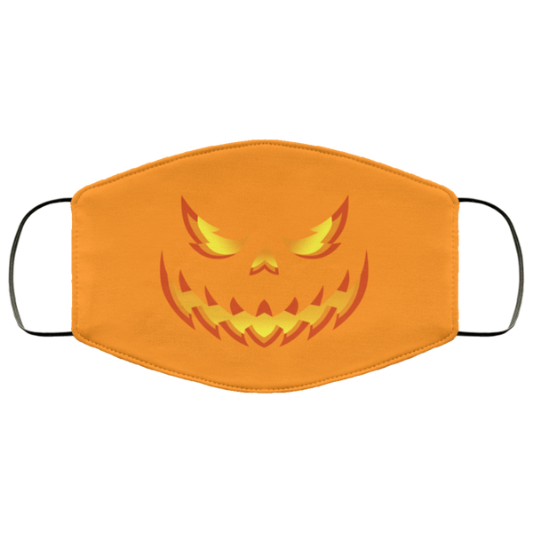 BRIGHT ORANGE Evil Smile Jack O Lantern Face Mask Anti Microbial Ultra Breathable Knit Polyester Stretchy Devil Pumpkin Halloween Fabric Face Masks