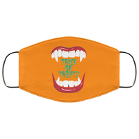 BRIGHT ORANGE Trick Or Treat Vampire Fangs Face Mask Anti Microbial Ultra Breathable Knit Polyester Stretchy Scary Halloween Dracula Fabric Face Masks