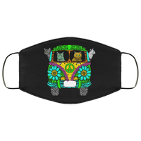 Cute Cats Hippie VW Bus Face Mask Soft & Stretchy Anti Microbial Ultra Breathable Animal Print Kitty Cats Peace Sign Face Masks