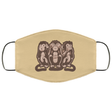 Three Wise Monkeys Face Mask Copper Infused Anti-Bacterial 3 Layer Stretchy Animal Print Brown Monkey Fabric Face Masks