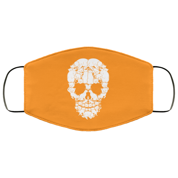 BRIGHT ORANGE Skull Cats Face Mask Anti-Bacterial Micro Knit Polyester Super Soft and Stretchy Anime Animal Print Cute Kitty Cat Fabric Face Masks