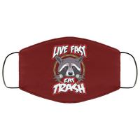 Live Fast Eat Trash Raccoon Face Mask Copper Infused AntiBacterial 3 Layer Stretchy Trash Panda Animal Print Fabric Face Masks