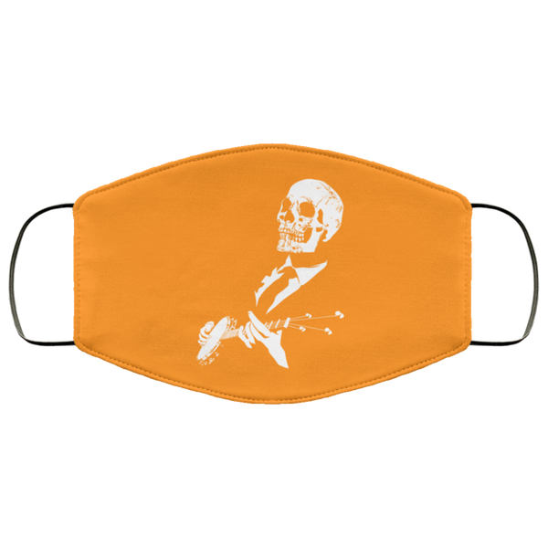 BRIGHT ORANGE Skeleton Face Mask Anti Microbial Ultra Breathable Knit Polyester Stretchy Banjo Playing Halloween Scary Skull Fabric Face Masks