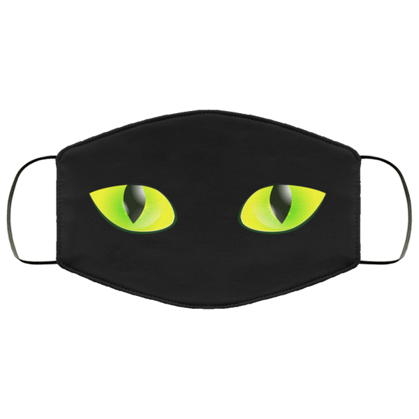 Black Cat Face Mask Face Halloween Masks Anti Microbial Ultra Breathable Knit Polyester Stretchy Green Eyes Cats Fabric Face Cover