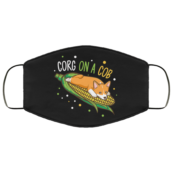 Corg On A Cob Corgi Face Mask Copper Infused AntiBacterial 3 Layer Stretchy Funny Animal Print Corn Dog Pun Fabric Face Masks