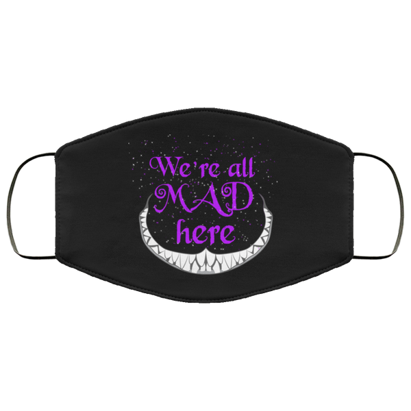 We're All Mad Here Cheshire Cat Face Mask Anti-Bacterial 3 Layer Super Soft and Stretchy Alice In Wonderland Fabric Face Masks