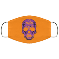 BRIGHT ORANGE Purple Skull Face Mask Anti-Bacterial Micro Knit Polyester Super Soft and Stretchy Candy Skull Day of The Dead Halloween Fabric Face Masks