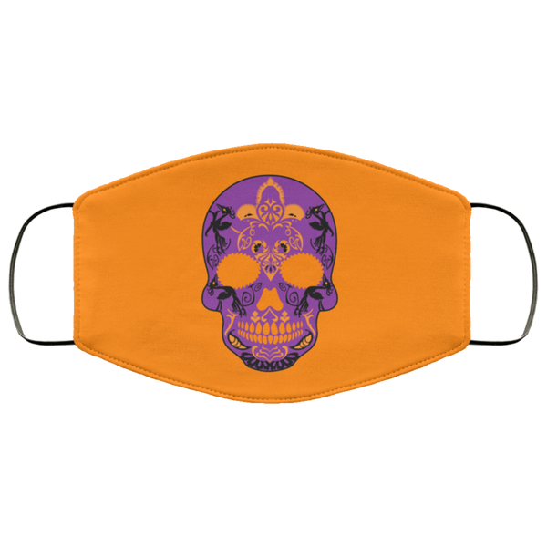 BRIGHT ORANGE Purple Skull Face Mask Anti-Bacterial Micro Knit Polyester Super Soft and Stretchy Candy Skull Day of The Dead Halloween Fabric Face Masks