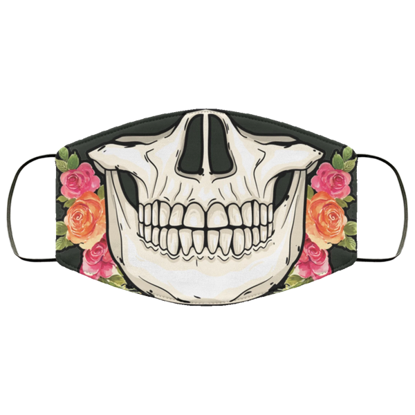 Floral Skull Face Mask Anti Microbial Ultra Breathable Knit Polyester Stretchy Halloween Scary Bones Fashion Fabric Face Masks