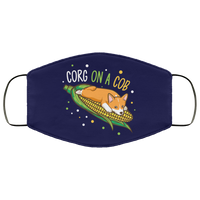 Corg On A Cob Corgi Face Mask Copper Infused AntiBacterial 3 Layer Stretchy Funny Animal Print Corn Dog Pun Fabric Face Masks