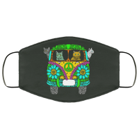 Cute Cats Hippie VW Bus Face Mask Soft & Stretchy Anti Microbial Ultra Breathable Animal Print Kitty Cats Peace Sign Face Masks