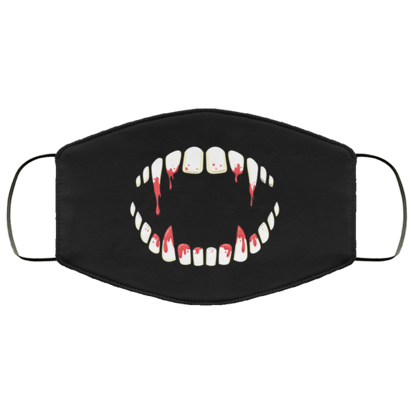 Bloody Vampire Fangs Face Mask Anti Microbial Ultra Breathable Knit Polyester Stretchy Trick Or Treat Scary Halloween Fabric Face Masks